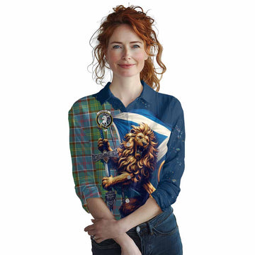 Colville Tartan Family Crest Women's Casual Shirt with Scottish Majestic Lion