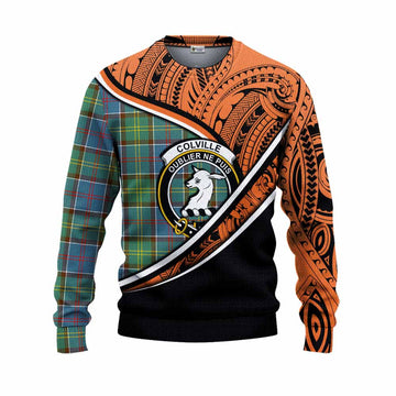 Colville Crest Tartan Knitted Sweater with Polynesian Vibes Style - Orange Version