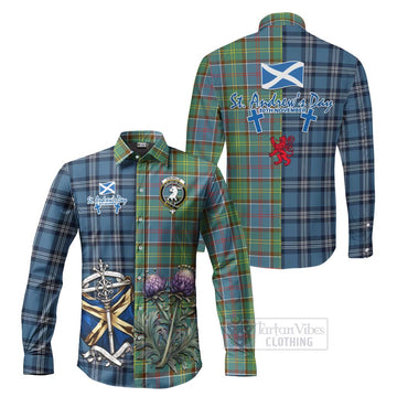 Colville Tartan Long Sleeve Button Shirt Happy St. Andrew's Day Half Tartan Style