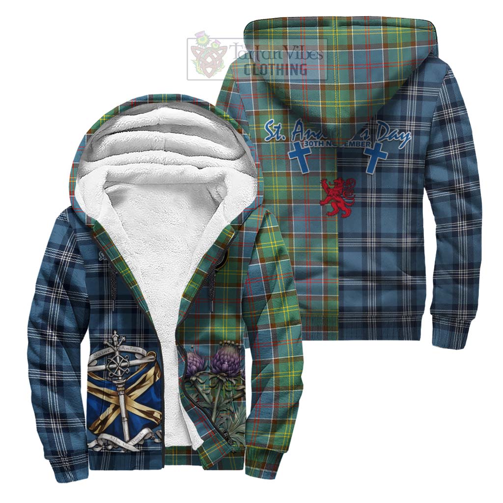 Tartan Vibes Clothing Colville Tartan Sherpa Hoodie Happy St. Andrew's Day Half Tartan Style