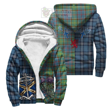 Colville Tartan Sherpa Hoodie Happy St. Andrew's Day Half Tartan Style