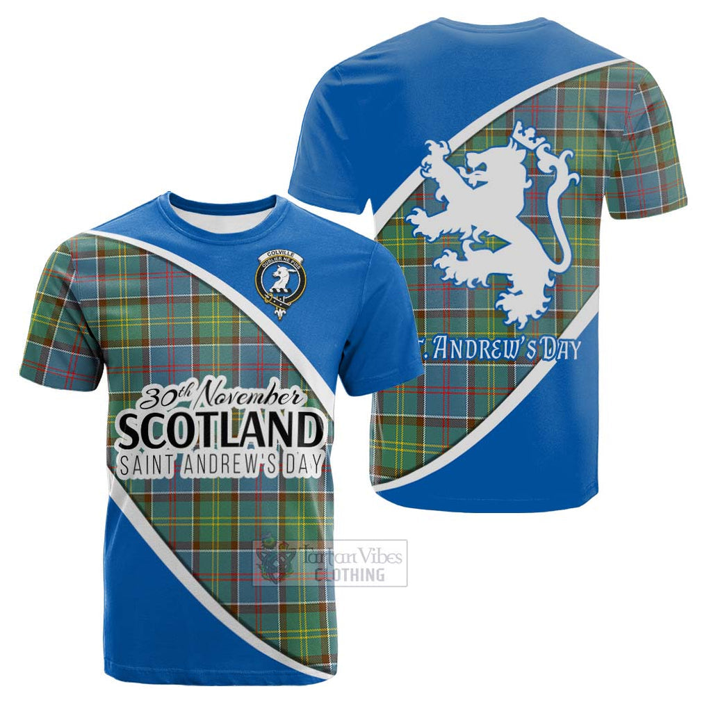 Tartan Vibes Clothing Colville Family Crest Tartan Cotton T-shirt Celebrate Saint Andrew's Day in Style