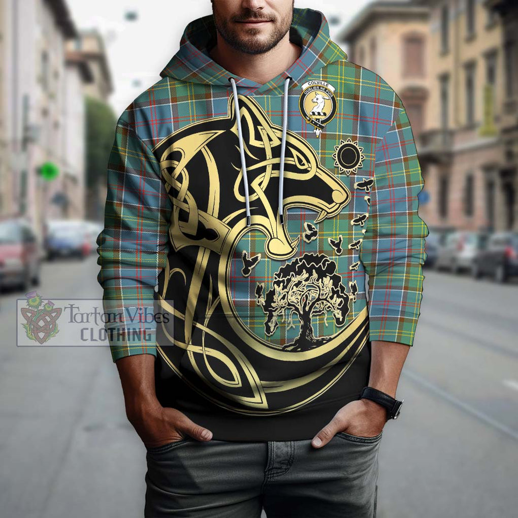 Colville Tartan Hoodie with Family Crest Celtic Wolf Style Zip Hoodie - Tartan Vibes Clothing