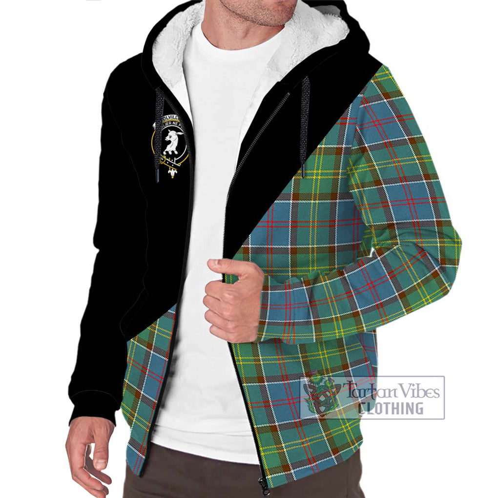 Colville Tartan Sherpa Hoodie with Family Crest and Military Logo Style Unisex S - Tartanvibesclothing Shop