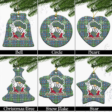 Colville Tartan Christmas Ceramic Ornaments with Scottish Gnome Playing Bagpipes