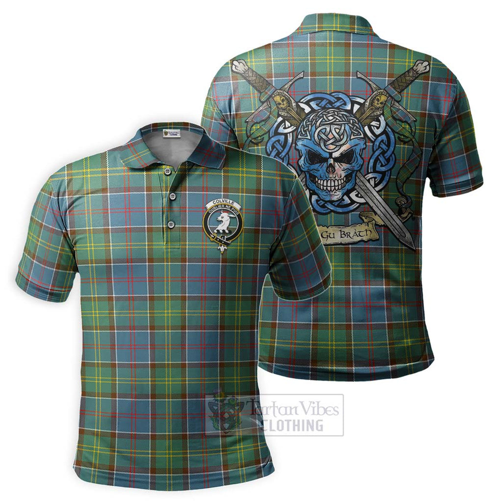 Tartan Vibes Clothing Colville Tartan Polo Shirt with Family Crest Celtic Skull Style