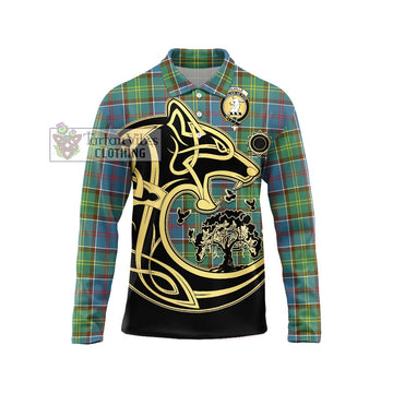 Colville Tartan Long Sleeve Polo Shirt with Family Crest Celtic Wolf Style