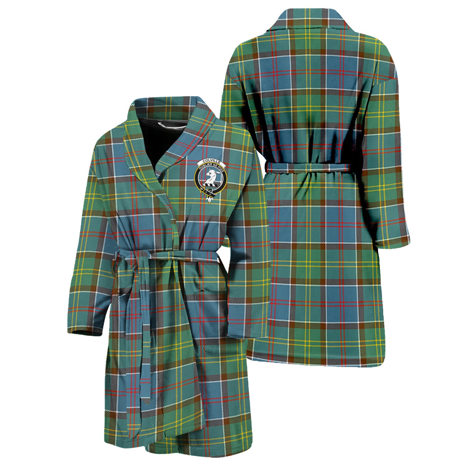 Colville Tartan Bathrobe with Family Crest Unisex S - Tartan Vibes Clothing