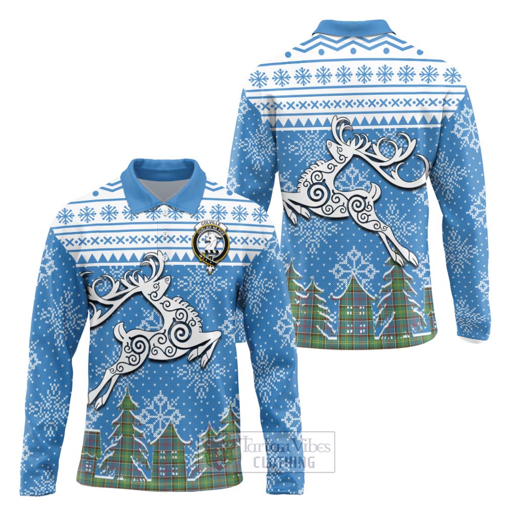 Tartan Vibes Clothing Colville Clan Christmas Long Sleeve Polo Shirt Celtic Reindeer Style