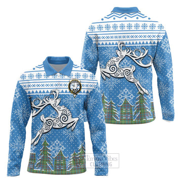 Colville Clan Christmas Long Sleeve Polo Shirt Celtic Reindeer Style