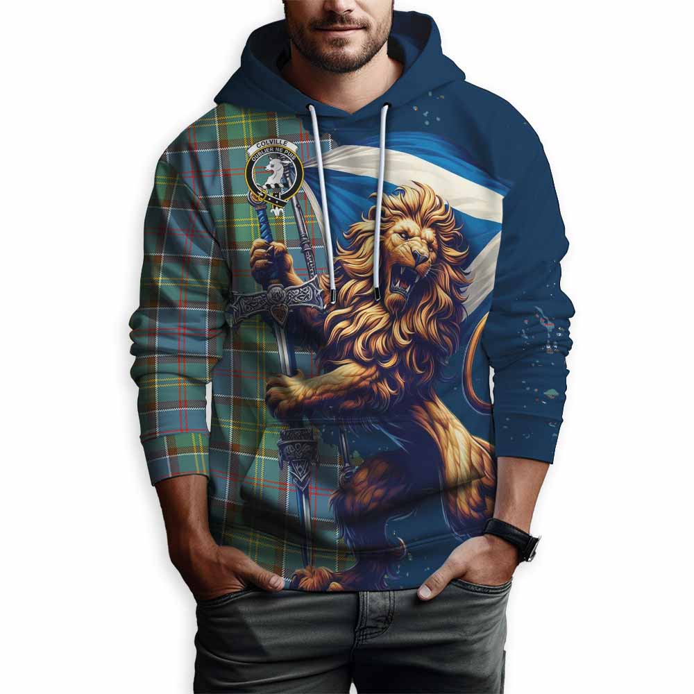 Colville Tartan Family Crest Hoodie with Scottish Majestic Lion