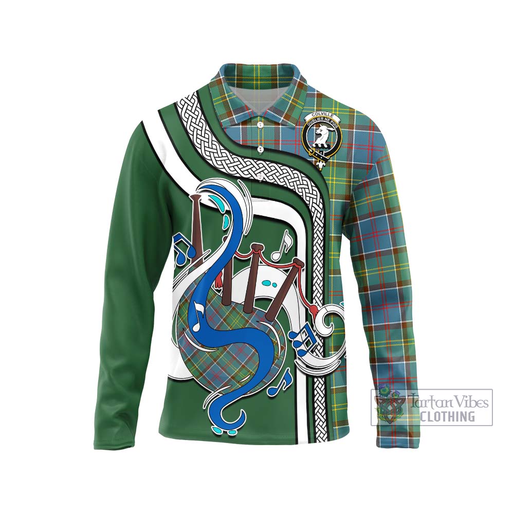 Tartan Vibes Clothing Colville Tartan Long Sleeve Polo Shirt with Epic Bagpipe Style