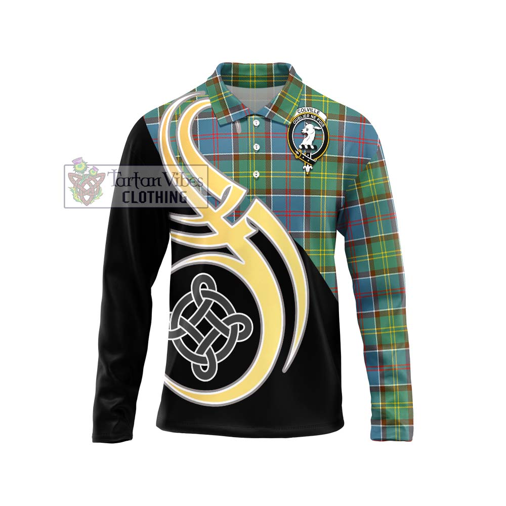 Colville Tartan Long Sleeve Polo Shirt with Family Crest and Celtic Symbol Style Unisex - Tartan Vibes Clothing