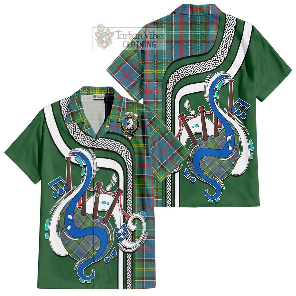 Colville Tartan Short Sleeve Button Shirt with Epic Bagpipe Style Kid - Tartanvibesclothing Shop