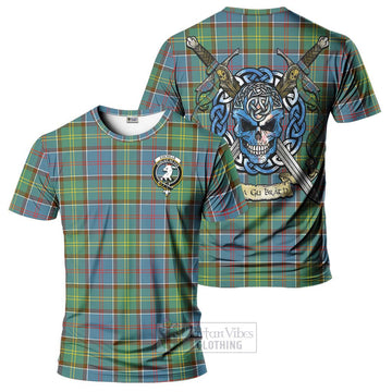 Colville Tartan T-Shirt with Family Crest Celtic Skull Style