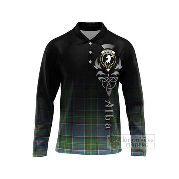 Colville Tartan Long Sleeve Polo Shirt Featuring Alba Gu Brath Family Crest Celtic Inspired