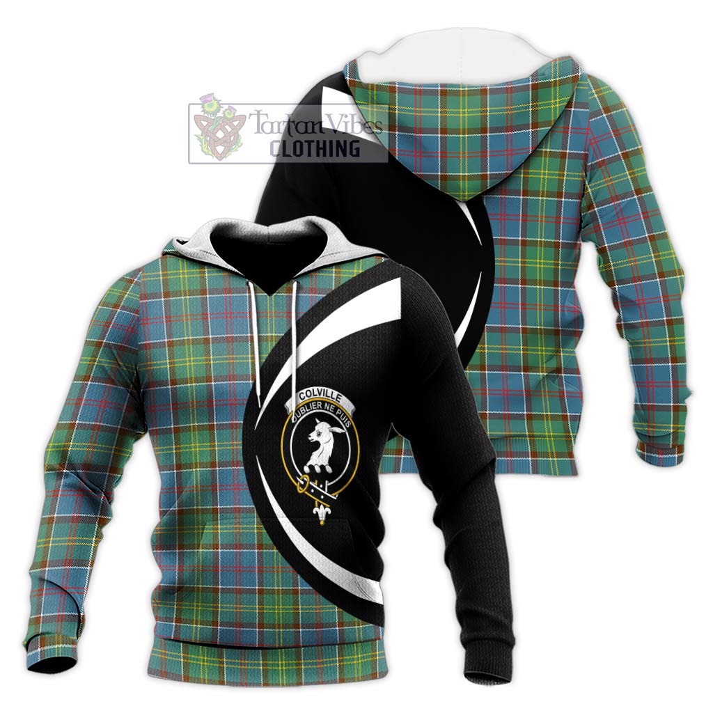 Colville Tartan Knitted Hoodie with Family Crest Circle Style Unisex Knitted Pullover Hoodie - Tartan Vibes Clothing