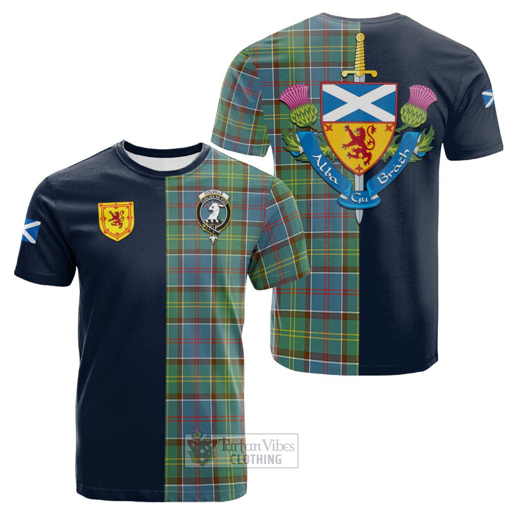 Tartan Vibes Clothing Colville Tartan Cotton T-shirt with Scottish Lion Royal Arm Half Style