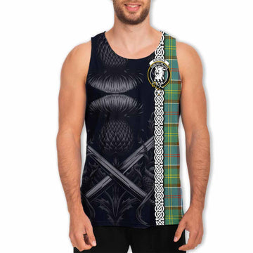 Colville Tartan Men's Tank Top with Family Crest Cross Sword Thistle Celtic Vibes