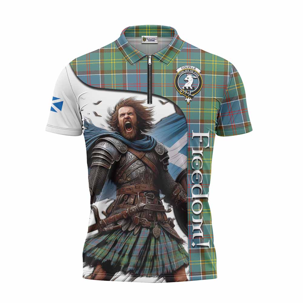 Tartan Vibes Clothing Colville Crest Tartan Zipper Polo Shirt Inspired by the Freedom of Scottish Warrior