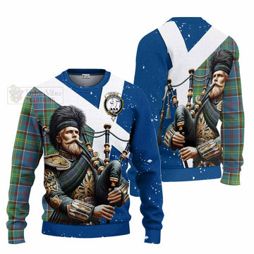 Colville Tartan Knitted Sweater with Family Crest Scottish Bagpiper Vibes