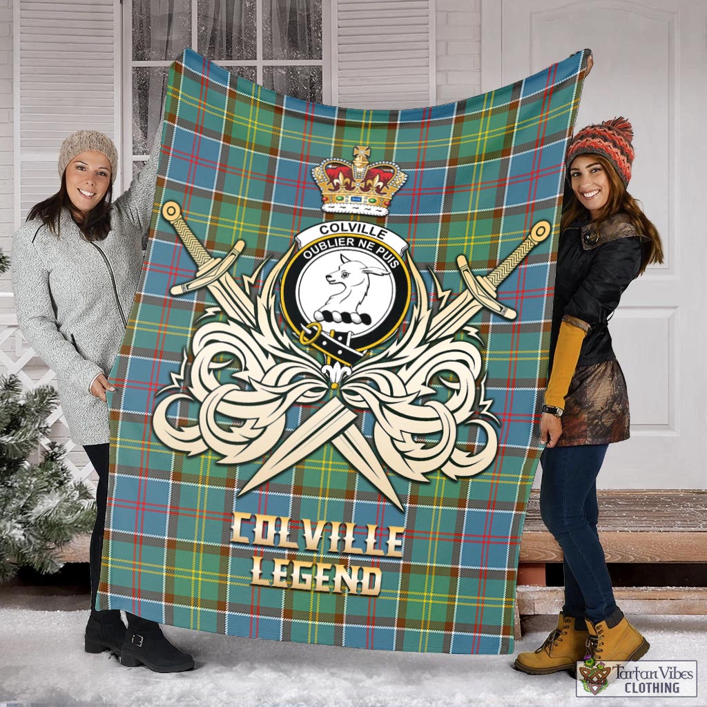 Tartan Vibes Clothing Colville Tartan Blanket with Clan Crest and the Golden Sword of Courageous Legacy