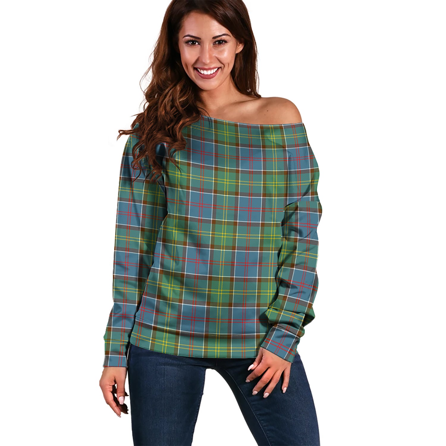 Colville Tartan Off Shoulder Women Sweater Women - Tartanvibesclothing