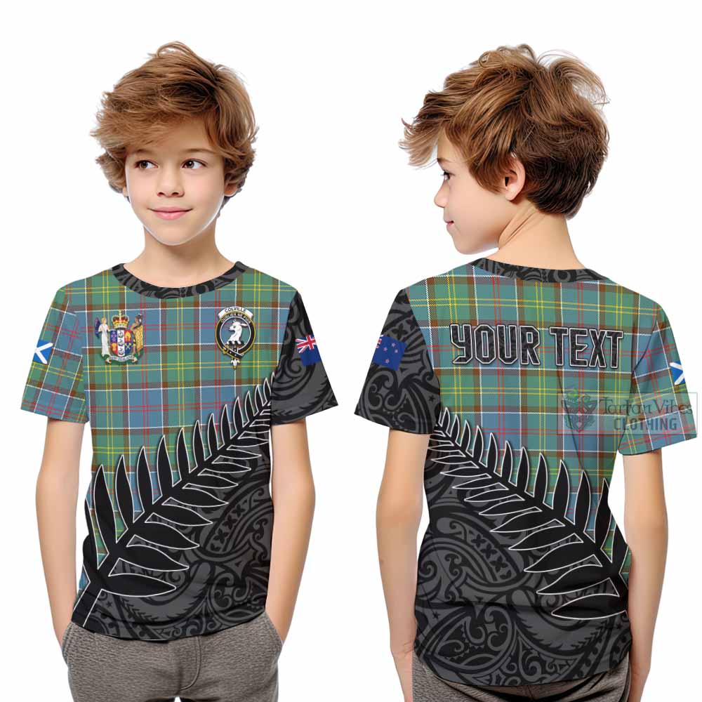 Tartan Vibes Clothing Colville Crest Tartan Kid T-Shirt with New Zealand Silver Fern Half Style