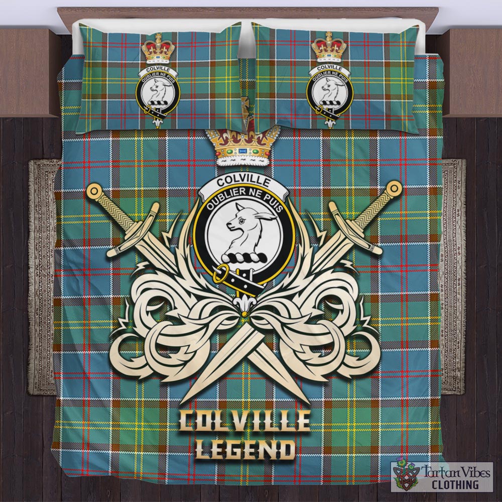 Tartan Vibes Clothing Colville Tartan Bedding Set with Clan Crest and the Golden Sword of Courageous Legacy