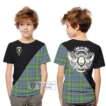 Colville Tartan Kid T-Shirt with Family Crest and Military Logo Style