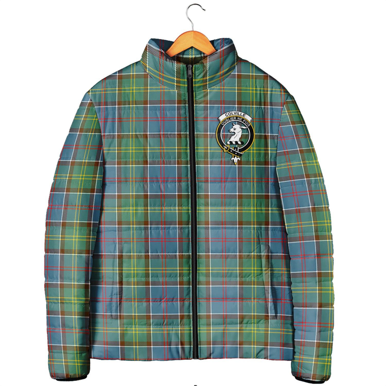 Colville Tartan Padded Jacket with Family Crest Men's Padded Jacket - Tartan Vibes Clothing