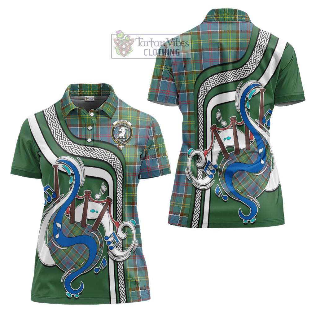 Colville Tartan Women's Polo Shirt with Epic Bagpipe Style Women - Tartanvibesclothing Shop