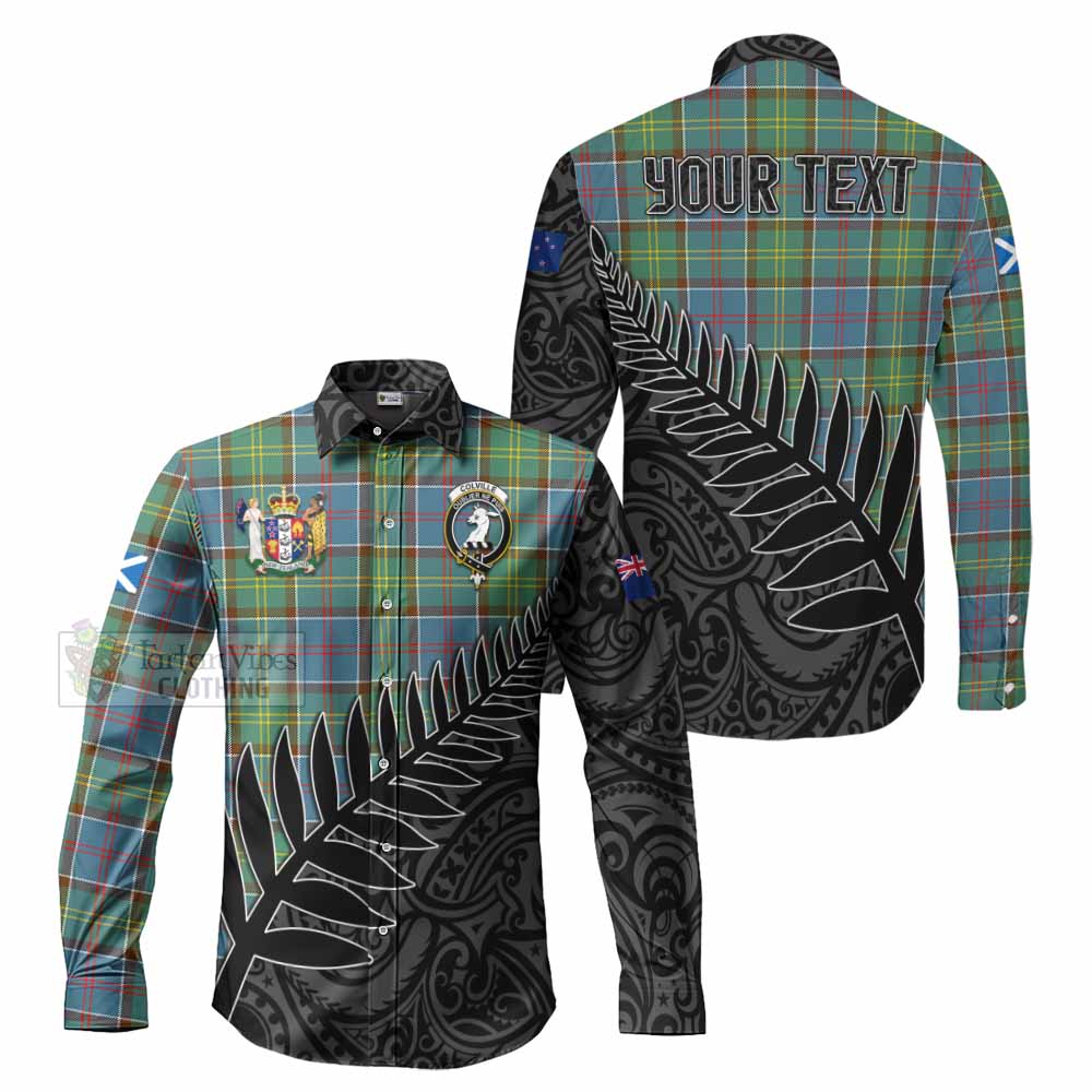 Tartan Vibes Clothing Colville Crest Tartan Long Sleeve Button Shirt with New Zealand Silver Fern Half Style