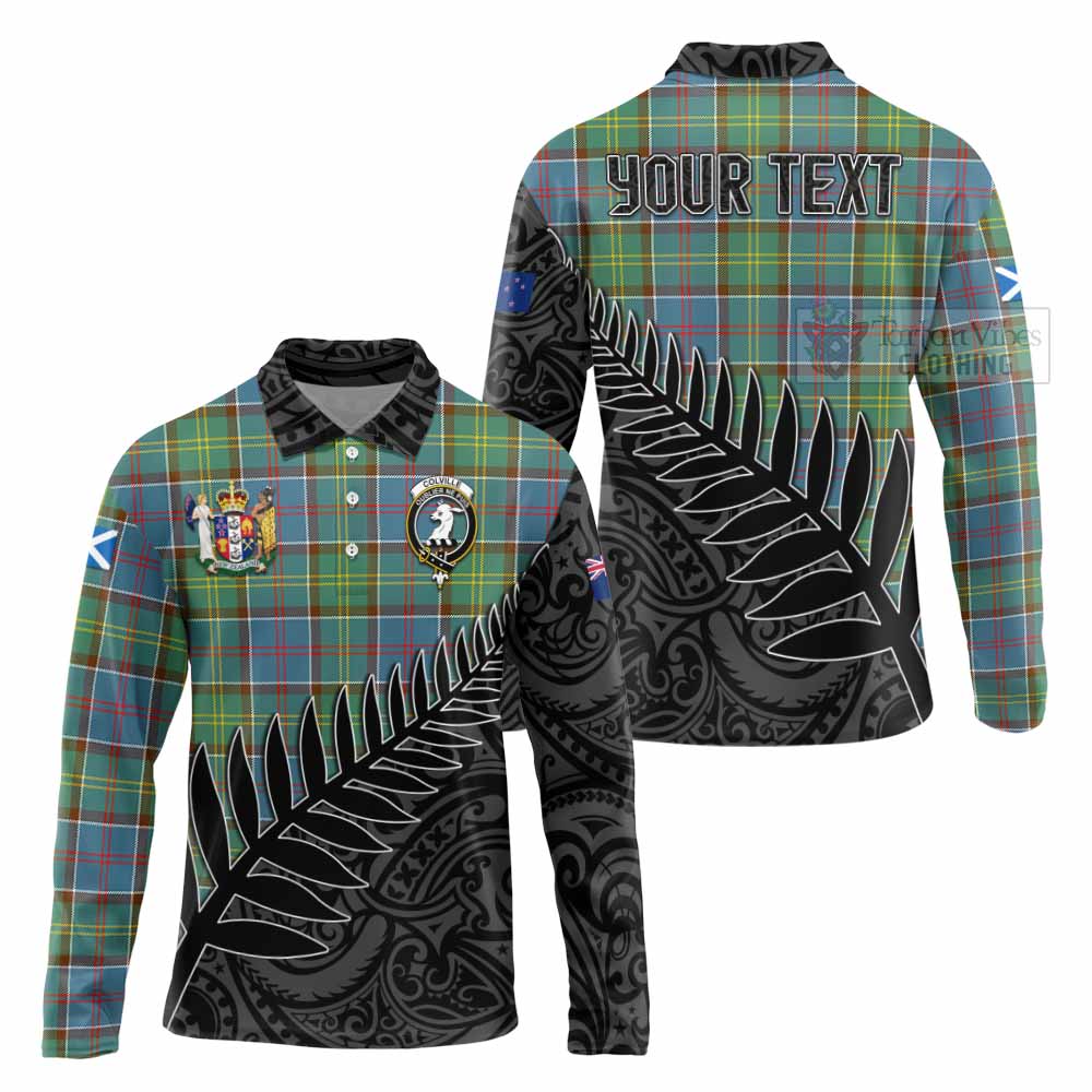 Tartan Vibes Clothing Colville Crest Tartan Long Sleeve Polo Shirt with New Zealand Silver Fern Half Style