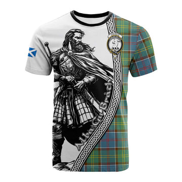 Colville Tartan Clan Crest Cotton T-shirt with Highlander Warrior Celtic Style