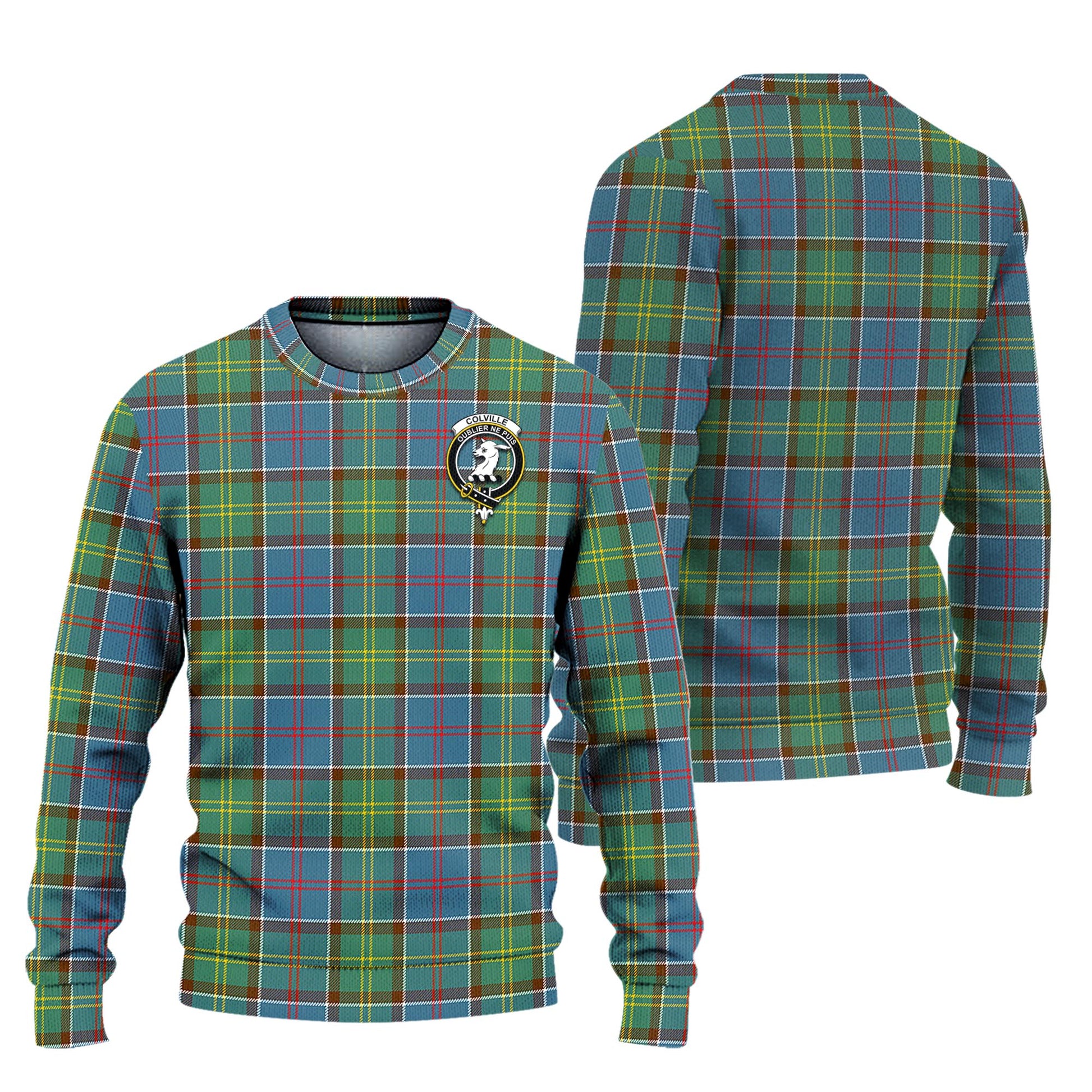 Colville Tartan Knitted Sweater with Family Crest Unisex - Tartanvibesclothing