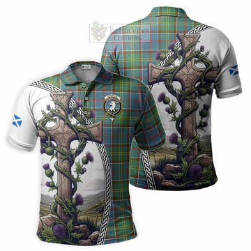 Colville Tartan Polo Shirt with Family Crest and St. Andrew's Cross Accented by Thistle Vines