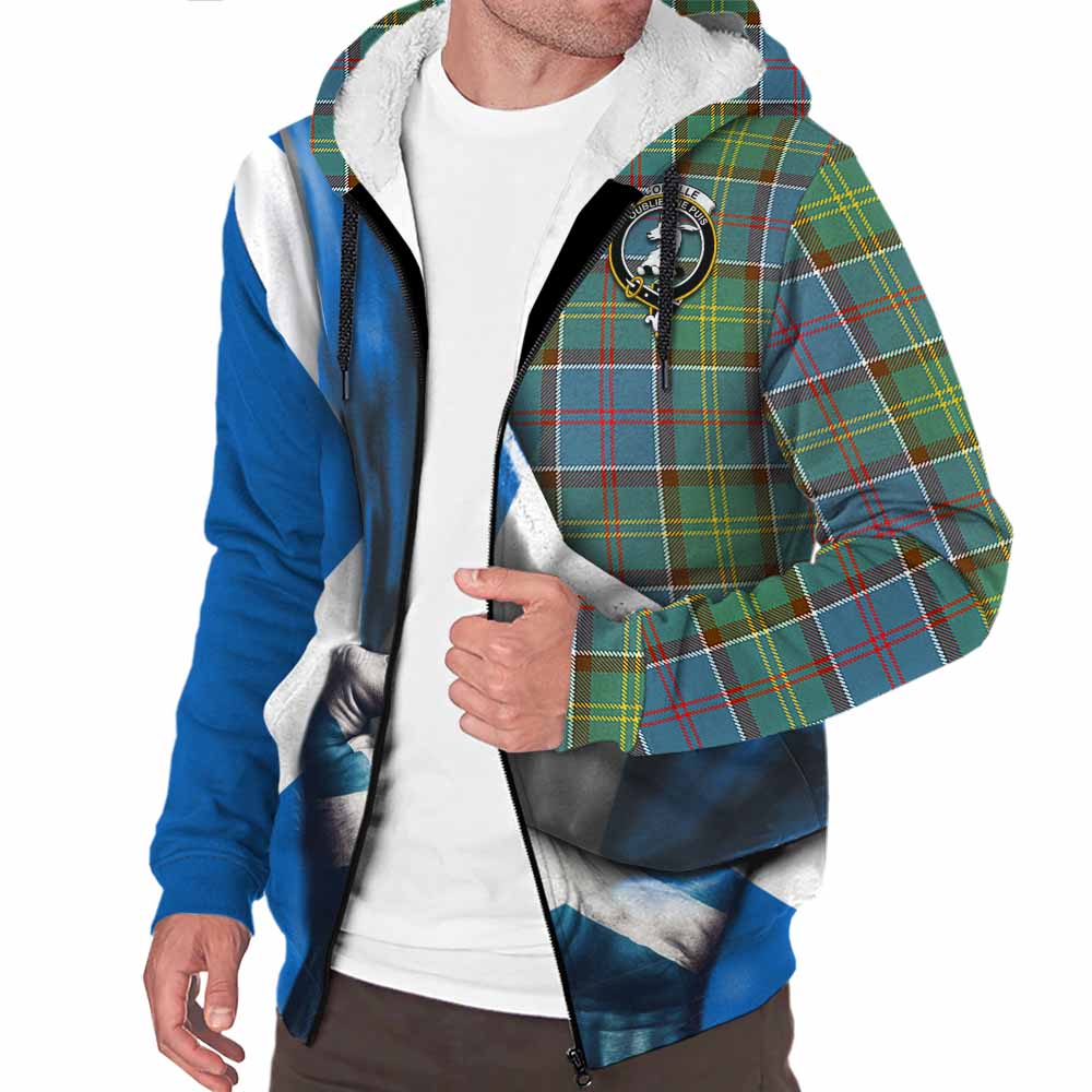 Tartan Vibes Clothing Colville Tartan Sherpa Hoodie with Family Crest Scotland Patriotic Style