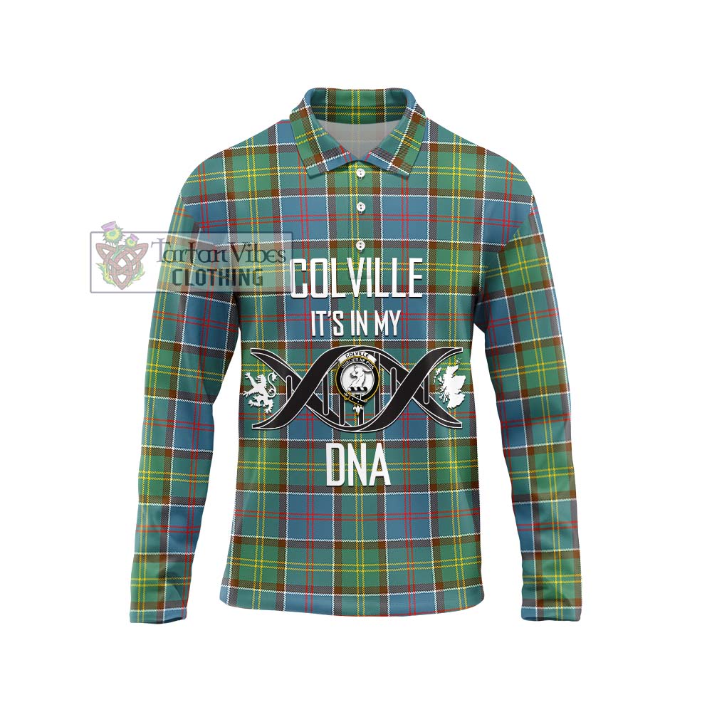 Colville Tartan Long Sleeve Polo Shirt with Family Crest DNA In Me Style Unisex - Tartanvibesclothing Shop