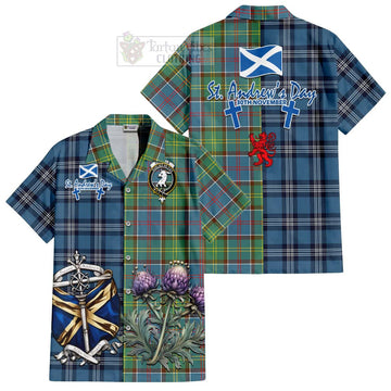 Colville Tartan Short Sleeve Button Shirt Happy St. Andrew's Day Half Tartan Style