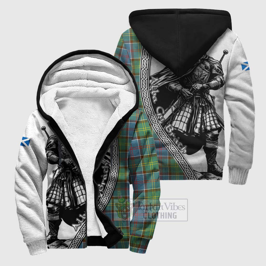 Tartan Vibes Clothing Colville Tartan Clan Crest Sherpa Hoodie with Highlander Warrior Celtic Style