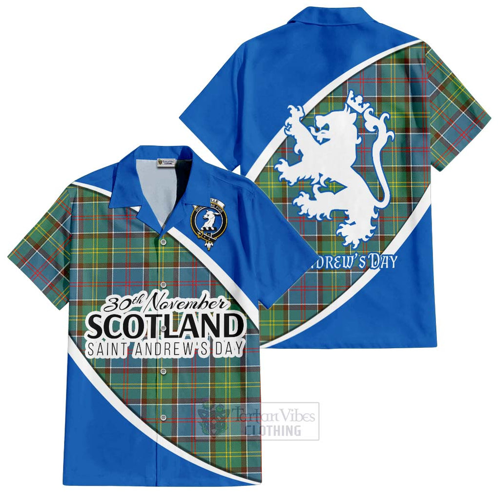 Tartan Vibes Clothing Colville Family Crest Tartan Short Sleeve Button Shirt Celebrate Saint Andrew's Day in Style