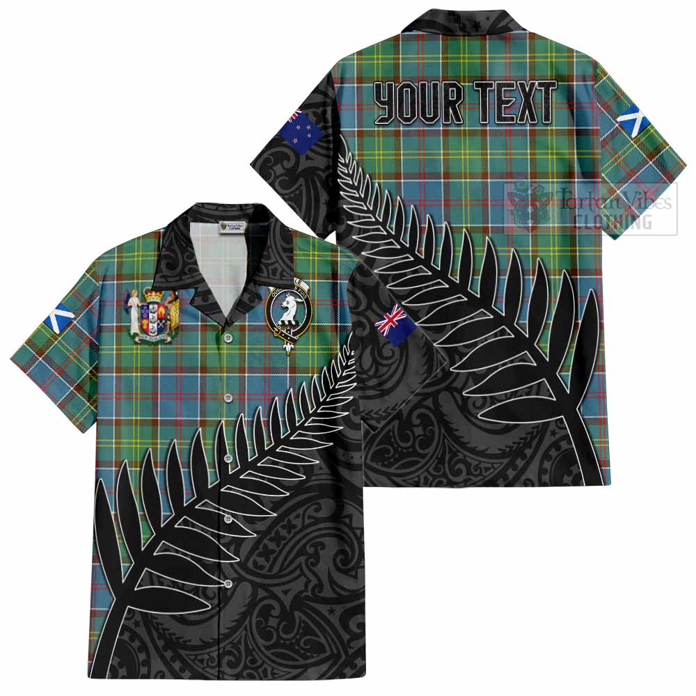 Tartan Vibes Clothing Colville Crest Tartan Short Sleeve Button Shirt with New Zealand Silver Fern Half Style