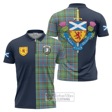 Colville Tartan Zipper Polo Shirt Alba with Scottish Lion Royal Arm Half Style