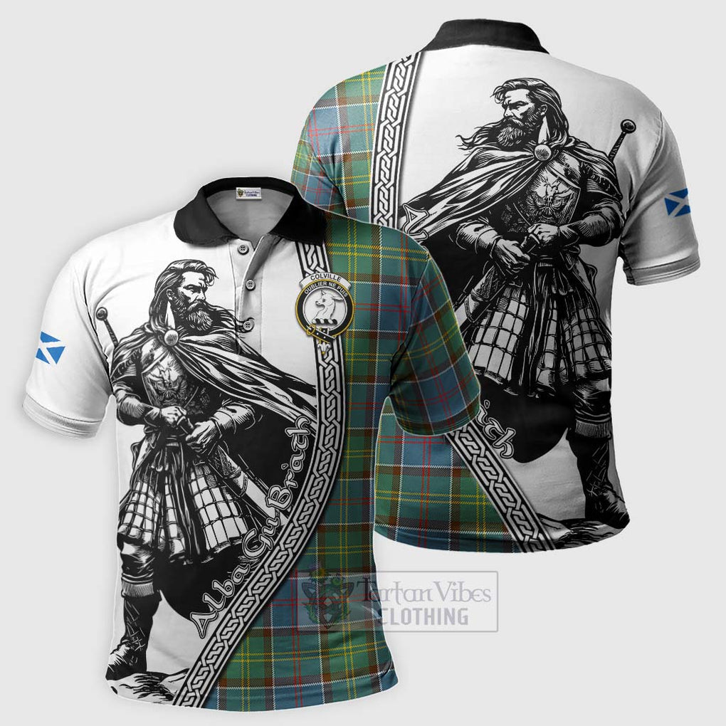 Tartan Vibes Clothing Colville Tartan Clan Crest Polo Shirt with Highlander Warrior Celtic Style