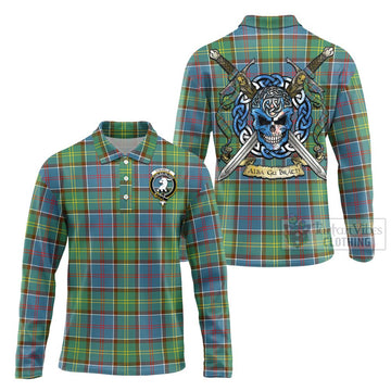 Colville Tartan Long Sleeve Polo Shirt with Family Crest Celtic Skull Style