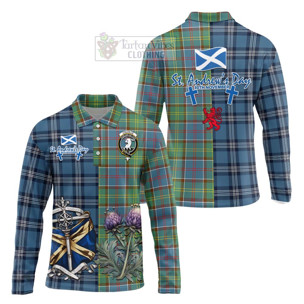 Tartan Vibes Clothing Colville Tartan Long Sleeve Polo Shirt Happy St. Andrew's Day Half Tartan Style