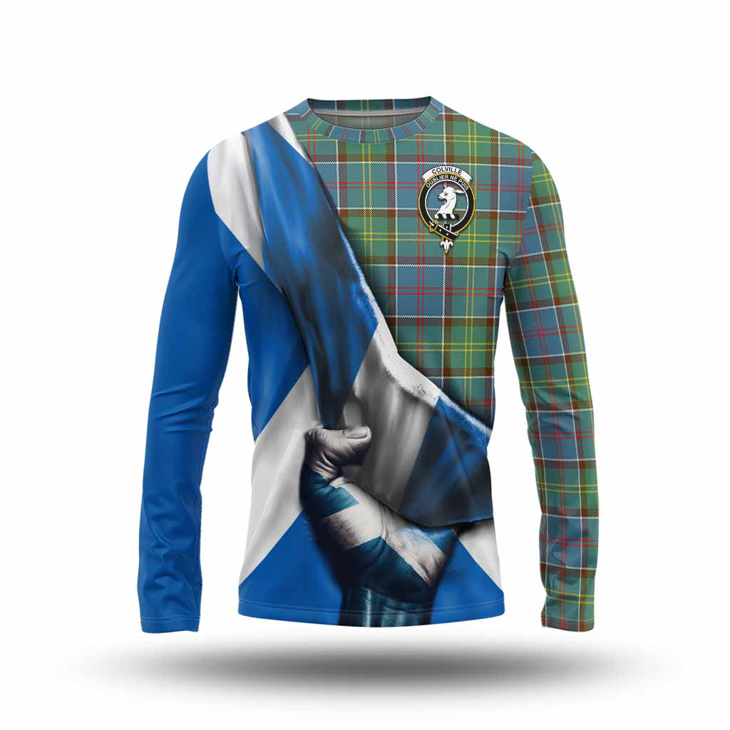 Tartan Vibes Clothing Colville Tartan Long Sleeve T-Shirt with Family Crest Scotland Patriotic Style