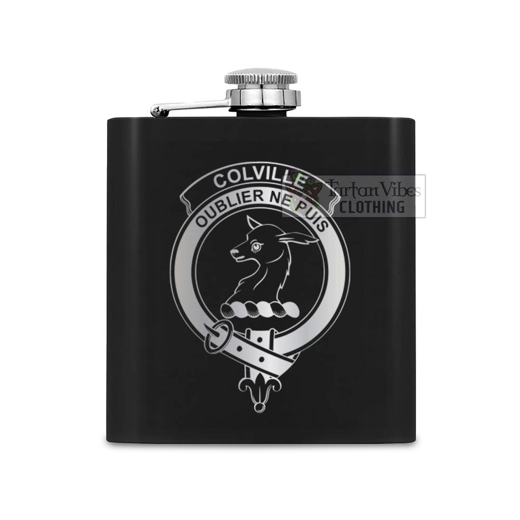 Tartan Vibes Clothing Colville Crest Hip Flask Set 7oz Black Stainless Steel with A Gift Box