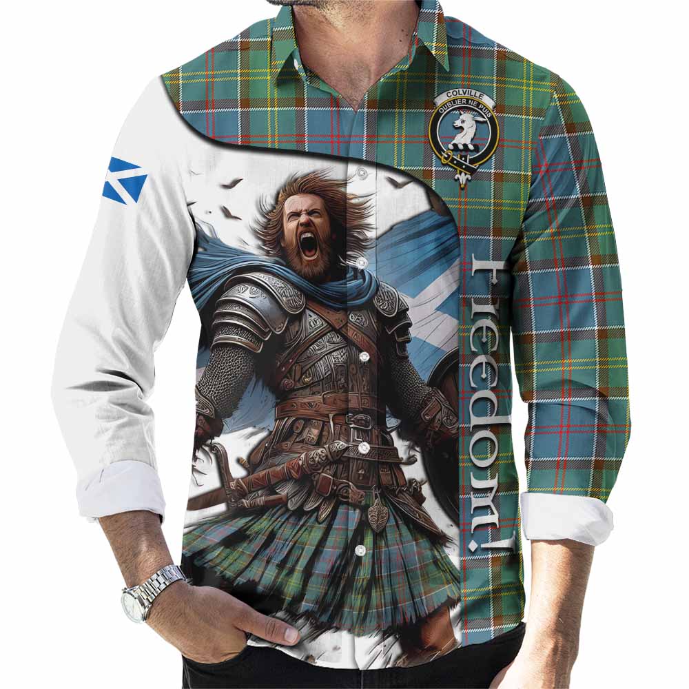 Tartan Vibes Clothing Colville Crest Tartan Long Sleeve Button Shirt Inspired by the Freedom of Scottish Warrior